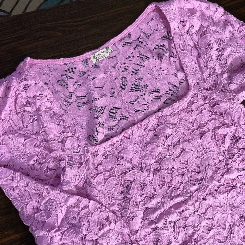 Revolve X Free People Long Distance Layering Long Sleeve Sheer Lace Top Pink NWT